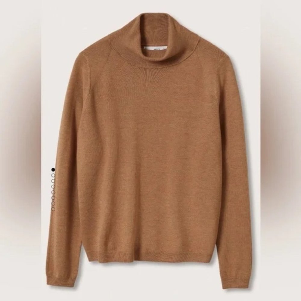Mango Turtleneck Knitted Sweater in Camel